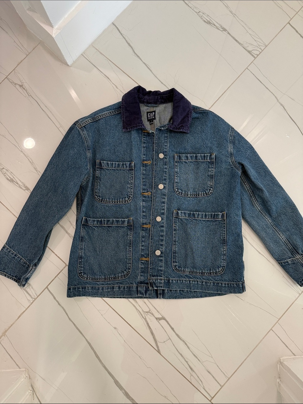 GAP Blue Denim Jacket with Dark Navy Contrast Collar